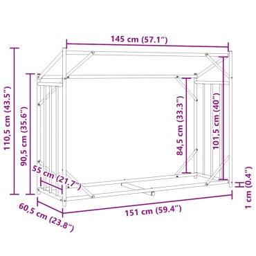 vidaxL Ράφι για καυσόξυλα με κάλυμμα βροχής 151x60,5x110,5 εκ.