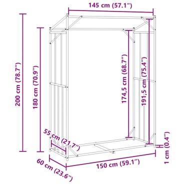 vidaxL Ράφι για καυσόξυλα με κάλυμμα βροχής 150x60x200 εκ.