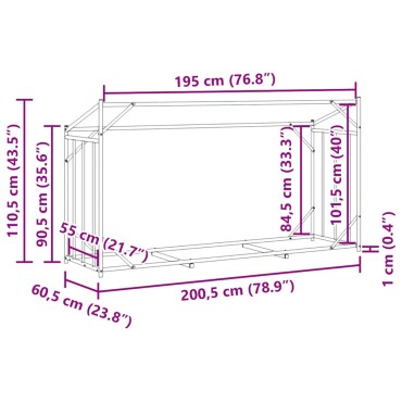 vidaxL Ράφι για καυσόξυλα με κάλυμμα βροχής 200,5x60,5x110,5 εκ.