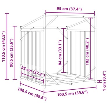 vidaxL Ράφι για καυσόξυλα με κάλυμμα βροχής 100,5x100,5x110,5 εκ.