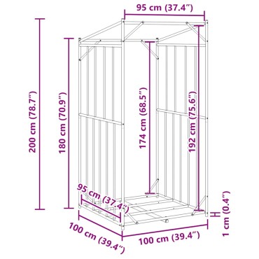 vidaxL Ράφι για καυσόξυλα με κάλυμμα βροχής 100x100x200 εκ.