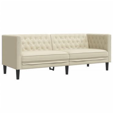 vidaXL Καναπές Chesterfield Καρέκλα Κρεμ από Συνθετικό Δέρμα 194x74,5x70,5cm