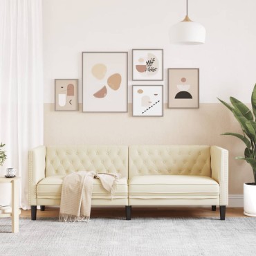 vidaXL Καναπές Chesterfield Καρέκλα Κρεμ από Συνθετικό Δέρμα 194x74,5x70,5cm