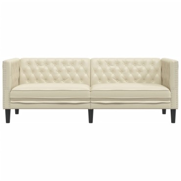 vidaXL Καναπές Chesterfield Καρέκλα Κρεμ από Συνθετικό Δέρμα 194x74,5x70,5cm