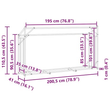 vidaxL Ράφι για καυσόξυλα με κάλυμμα βροχής 200,5x41x110,5 εκ.