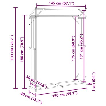 vidaxL Ράφι για καυσόξυλα με κάλυμμα βροχής 150x40x200 εκ.