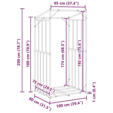vidaxL Ράφι για καυσόξυλα με κάλυμμα βροχής 100x80x200 εκ.