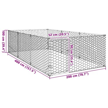 vidaXL Κλουβί Σκύλου Εξωτερ. Χώρου με πόρτα 2x4x1 μ. Γαλβαν. Ατσάλι