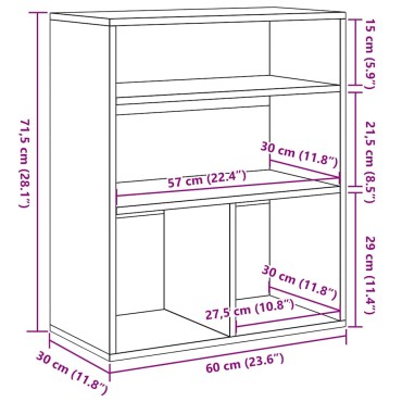 vidaXL Βιβλιοθήκη Γκρι Sonoma 60x30x71,5cm από Επεξεργασμένο Ξύλο 1 τεμ.