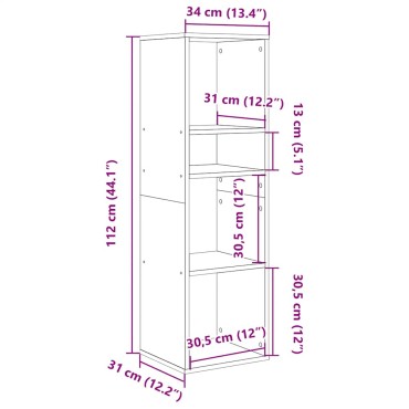 vidaXL Βιβλιοθήκη Μαύρη 34x31x112cm από Επεξεργασμένο Ξύλο 1 τεμ.