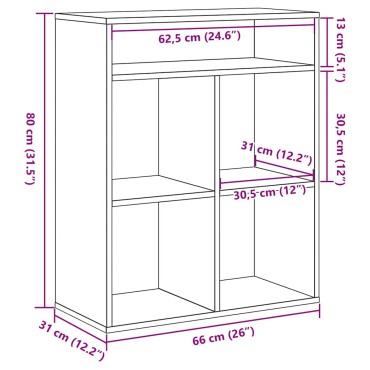 vidaXL Βιβλιοθήκη Αρτισιανή Δρυς 66x31x80cm Επεξεργ. Ξύλο 1 τεμ.
