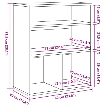 vidaXL Βιβλιοθήκη Χρώμα Sonoma Δρυς 60x30x71,5cm από Μοριοσανίδα 1 τεμ.