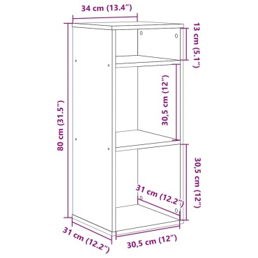vidaXL Βιβλιοθήκη Γκρι του Σκυροδέματος 34x31x80cm Επεξ. Ξύλο 1 τεμ.