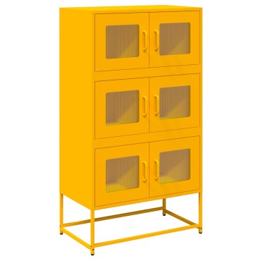 vidaXL Highboard Μουστάρδα κίτρινη 68x39x123cm Χάλυβας 1 τεμ.