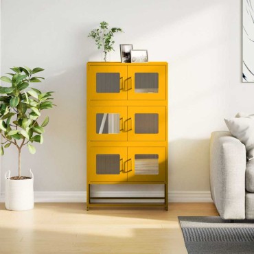 vidaXL Highboard Μουστάρδα κίτρινη 68x39x123cm Χάλυβας 1 τεμ.