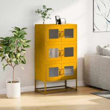 vidaXL Highboard Μουστάρδα κίτρινη 68x39x123cm Χάλυβας 1 τεμ.