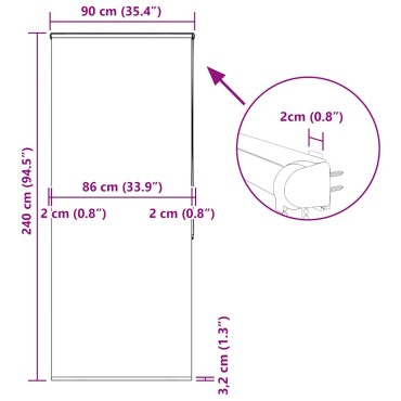 vidaXL Κουρτίνα Μπάνιου Ρολό κασέτα 90x240εκ. Πλάτος υφάσματος 86εκ.