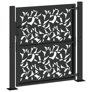 vidaXL Πύλη κήπου Μαύρη 105x106 cm Σχεδιασμός φύλλων χάλυβα