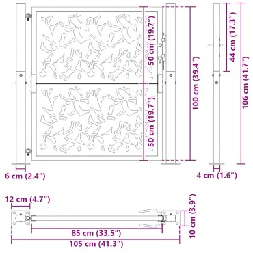 vidaXL Πύλη κήπου Μαύρη 105x106 cm Σχεδιασμός φύλλων χάλυβα