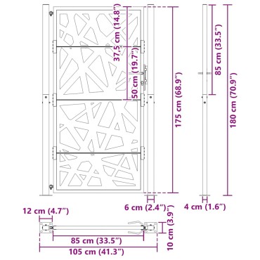 vidaXL Πύλη κήπου Μαύρη 105x180 cm Ατσάλινη ελαφριά σχεδίαση