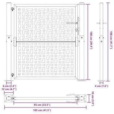 vidaXL Πύλη κήπου Μαύρη 105x106 cm Ατσάλινος σταυρός σχεδιασμού