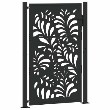 vidaXL Πύλη κήπου Μαύρη 105x155 cm Ατσάλινο σχέδιο κύματος