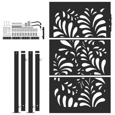 vidaXL Πύλη κήπου Μαύρη 105x155 cm Ατσάλινο σχέδιο κύματος