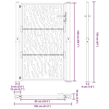 vidaXL Πύλη κήπου 105x155 cm από διαβρωμένο χάλυβα με σχέδιο ίχνος