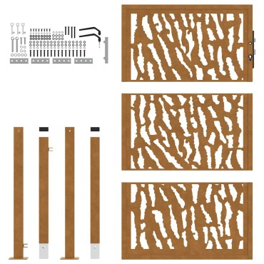 vidaXL Πύλη κήπου 105x155 cm από διαβρωμένο χάλυβα με σχέδιο ίχνος