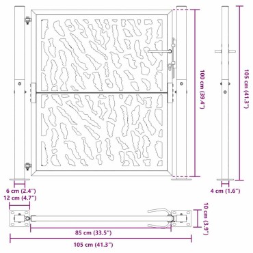 vidaXL Πύλη κήπου 105x105 cm από διαβρωμένο χάλυβα με σχέδιο ίχνος