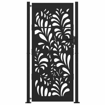 vidaXL Πύλη κήπου Μαύρη 105x205 cm Ατσάλινο σχέδιο κύματος