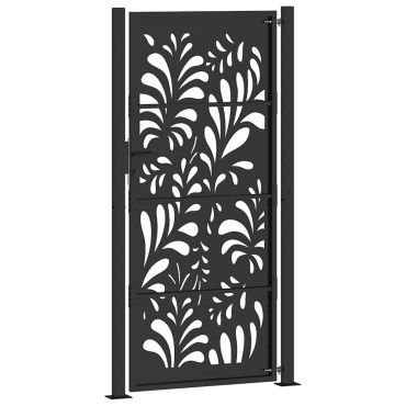 vidaXL Πύλη κήπου Μαύρη 105x205 cm Ατσάλινο σχέδιο κύματος