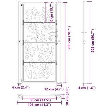 vidaXL Πύλη κήπου Μαύρη 105x205 cm Ατσάλινο σχέδιο κύματος