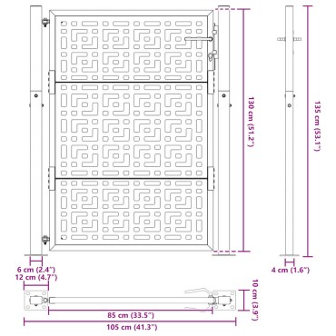 vidaXL Πύλη κήπου 105x130 cm Σταυρός σχεδιασμού από διαβρωμένο χάλυβα