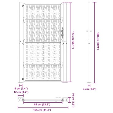 vidaXL Πύλη κήπου Μαύρη 105x180 cm Ατσάλινος σταυρός σχεδιασμού