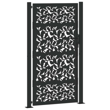 vidaXL Πύλη κήπου Μαύρη 105x180 cm Σχεδιασμός φύλλων χάλυβα