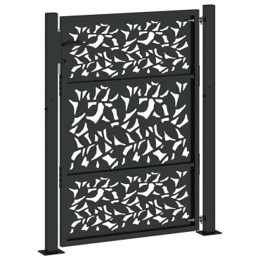 vidaXL Πύλη κήπου Μαύρη 105x130 cm Σχεδιασμός φύλλων χάλυβα
