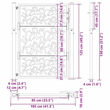 vidaXL Πύλη κήπου Μαύρη 105x130 cm Σχεδιασμός φύλλων χάλυβα