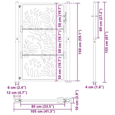 vidaXL Πύλη κήπου 105x155 cm από καιρικό χάλυβα με σχέδιο κύματος