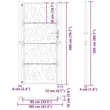 vidaXL Πύλη κήπου Μαύρη 105x205 cm Ατσάλινη ελαφριά σχεδίαση