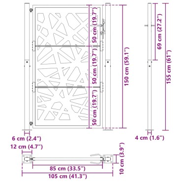 vidaXL Garden Gate Μαύρη 105x155 cm Σχέδιο Ατσάλινο Φωτιστικό