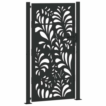 vidaXL Πύλη κήπου Μαύρη 105x180 cm Ατσάλινο σχέδιο κύματος