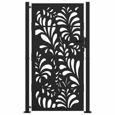 vidaXL Πύλη κήπου Μαύρη 105x180 cm Ατσάλινο σχέδιο κύματος