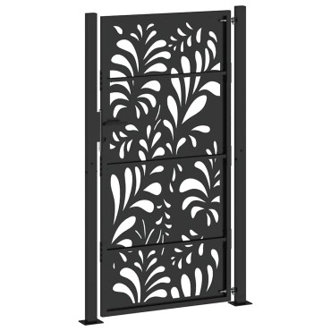 vidaXL Πύλη κήπου Μαύρη 105x180 cm Ατσάλινο σχέδιο κύματος