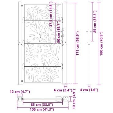 vidaXL Πύλη κήπου Μαύρη 105x180 cm Ατσάλινο σχέδιο κύματος