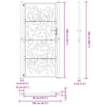 vidaXL Πύλη κήπου Μαύρη 105x205 cm Ατσάλινη φλόγα σχεδιασμού