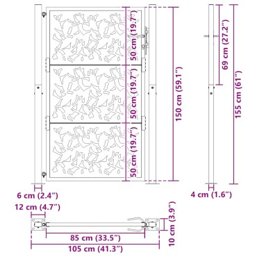 vidaXL Πύλη κήπου 105x155 cm από χάλυβα με φύλλα καιρικές συνθήκες
