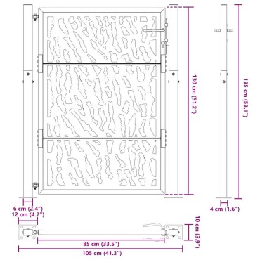 vidaXL Πύλη κήπου 105x130 cm από διαβρωμένο χάλυβα με σχεδιασμό ίχνους