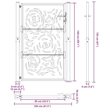 vidaXL Πύλη κήπου Μαύρη 105x155 cm Ατσάλινη φλόγα σχεδιασμού