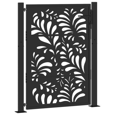 vidaXL Πύλη κήπου Μαύρη 105x130 cm Ατσάλινο σχέδιο κύματος